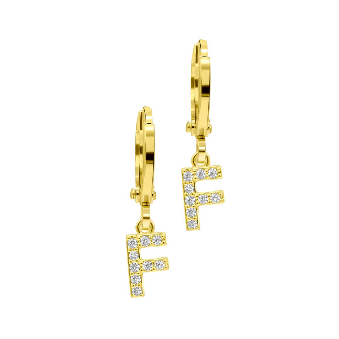 (Pre-order) 14K Gold Plated Initial Pave Huggie Hoop Earrings