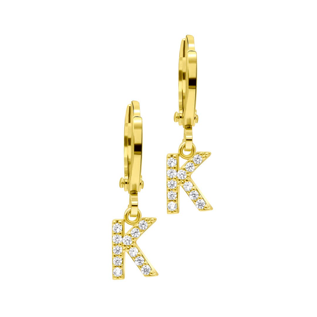 (Pre-order) 14K Gold Plated Initial Pave Huggie Hoop Earrings