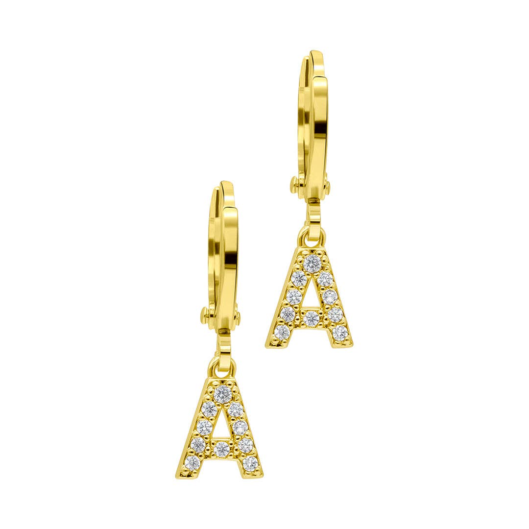 (Pre-order) 14K Gold Plated Initial Pave Huggie Hoop Earrings