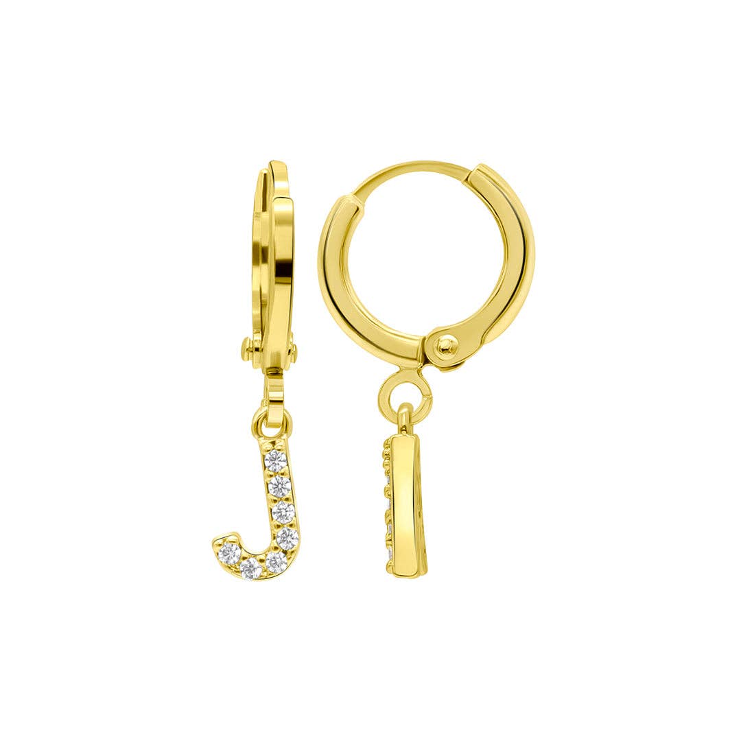 (Pre-order) 14K Gold Plated Initial Pave Huggie Hoop Earrings