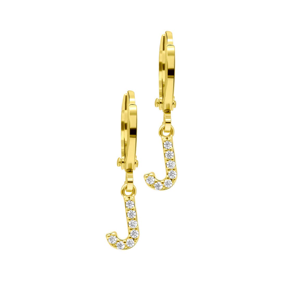 (Pre-order) 14K Gold Plated Initial Pave Huggie Hoop Earrings