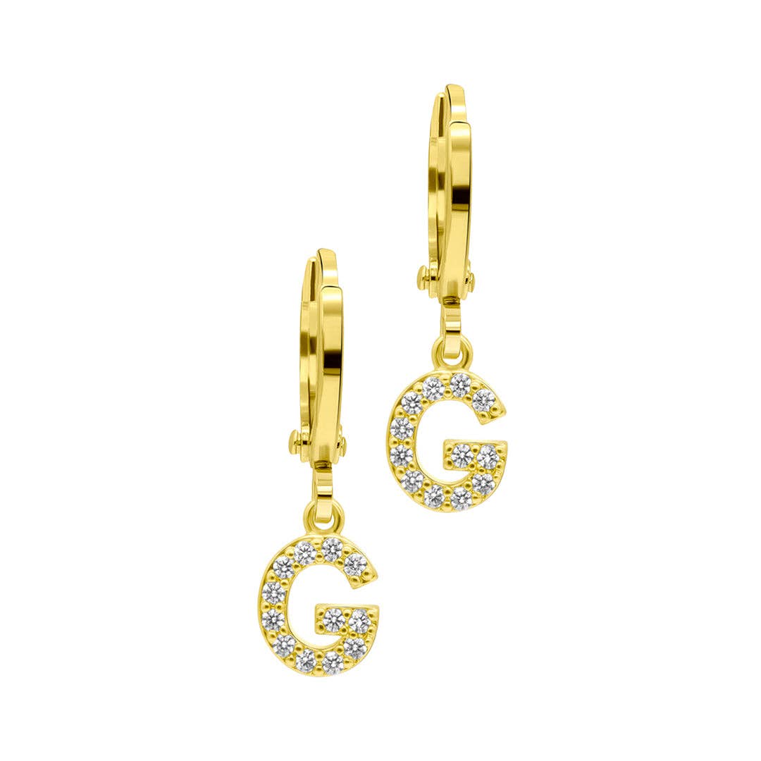 (Pre-order) 14K Gold Plated Initial Pave Huggie Hoop Earrings