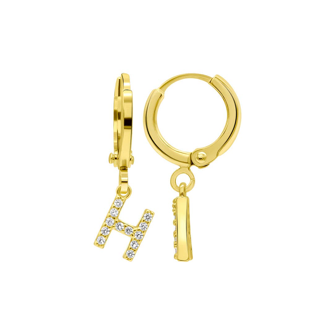 (Pre-order) 14K Gold Plated Initial Pave Huggie Hoop Earrings