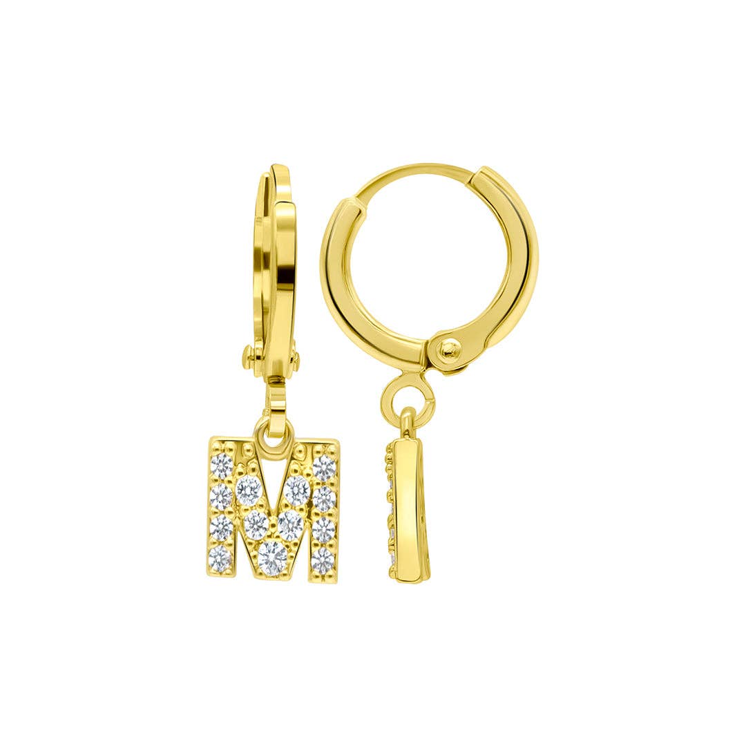 (Pre-order) 14K Gold Plated Initial Pave Huggie Hoop Earrings