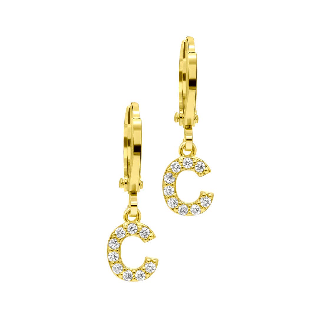 (Pre-order) 14K Gold Plated Initial Pave Huggie Hoop Earrings