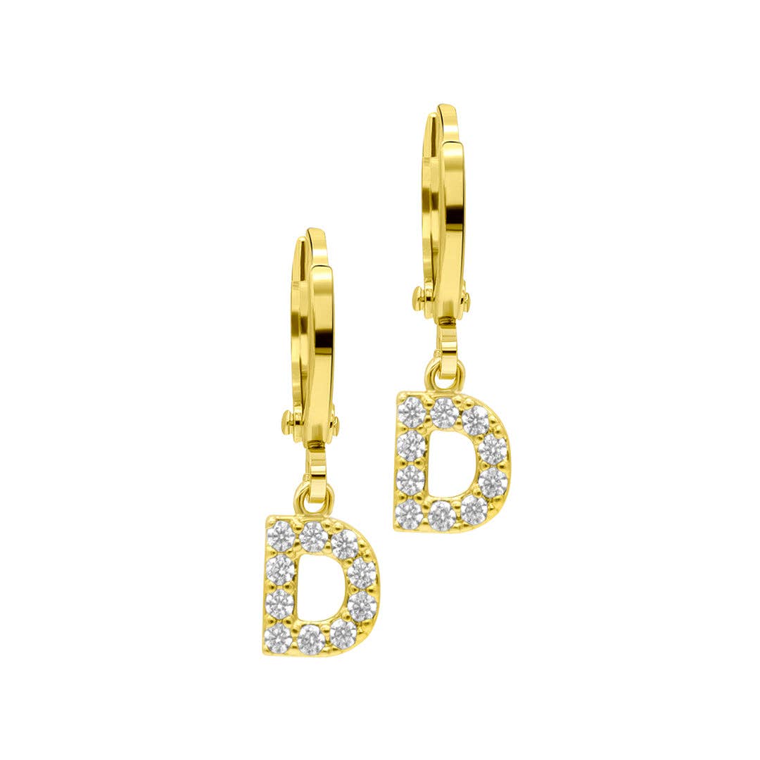 (Pre-order) 14K Gold Plated Initial Pave Huggie Hoop Earrings