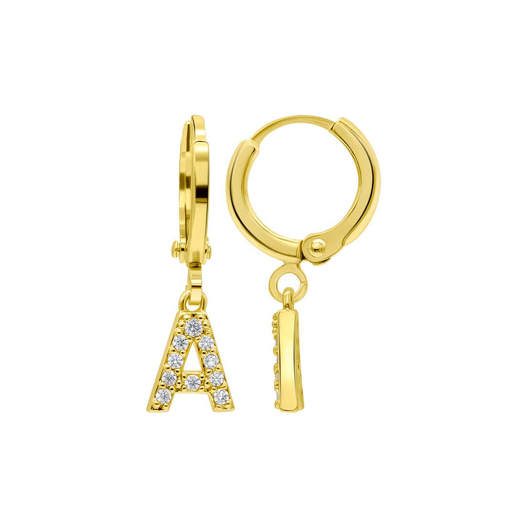 (Pre-order) 14K Gold Plated Initial Pave Huggie Hoop Earrings