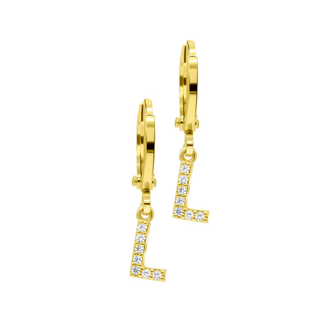 (Pre-order) 14K Gold Plated Initial Pave Huggie Hoop Earrings