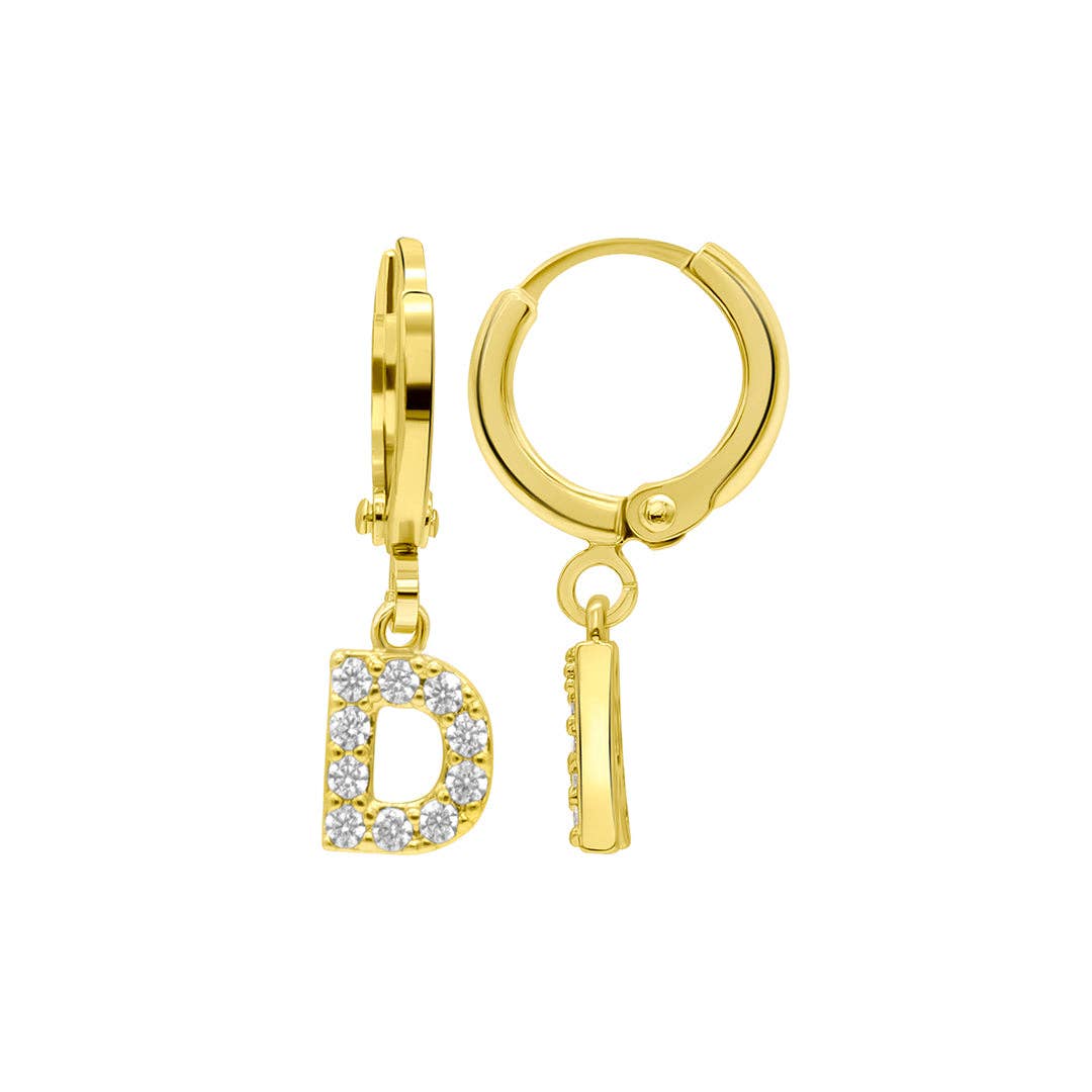 (Pre-order) 14K Gold Plated Initial Pave Huggie Hoop Earrings