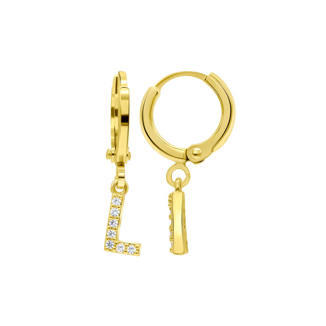 (Pre-order) 14K Gold Plated Initial Pave Huggie Hoop Earrings