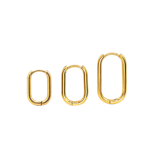 Oval Huggie Hoop Earrings • Surgical Steel  • 18K Gold PVD: Small